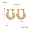 Détails des boucles d'oreilles en acier titane en U avec zircon et dimensions du produit - Boucles d'Oreilles Or (F157)