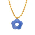 Collana con pendente a fiore in resina celeste e catena a sfere dorate elegante - Collana / Blu