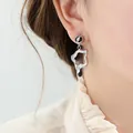 Pendientes colgantes de acero de titanio plateado con esmalte negro y circón blanco - Plateado
