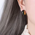 Modern vintage style black and gold hoop earrings with macaron enamel finish for women - Black Line Gold-Tone C-Shaped Black Enamel Earrings