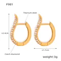 Boucles d'oreilles en acier titane doré avec diamants tchèques étincelants en U - Boucles d'oreilles Or Strass Transparent