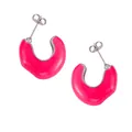 Pink enamel C-shaped hoop earrings with silver-tone finish and butterfly backs - Pink Enamel Gold & Steel Tone C-Shape Earrings (F915)