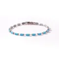 Bracciale minimalista in tono argento con pietre turchesi rettangolari e castone a griffe - 2.5*5mm / Oro bianco