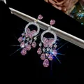 Elegante roze zirkoon vlinder kwastje oorbellen met fonkelende druppelstenen - 35# Roze strik oorbellen met zilveren naald (Zilverkleurig)