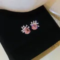 Elegant pink crystal stud earrings with zircon accents in black velvet gift box - Micro-Pave Cut Pink Zirconia Studs (37#) / Silver Pink