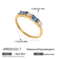 Elegant gold-plated stainless steel ring featuring blue stones, hypoallergenic and waterproof - Gold Ring with Dual Rectangular Zirconia (JDR0201321-7)