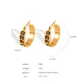 Golden titanium steel hoop earrings with black crystal flowers and wavy texture - C-Shaped Pave Hoop Style (F900) / Black Rhinestone Gold