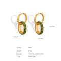 Orecchini vintage in acciaio al titanio dorato con cristalli verdi incastonati - Stile Doppio Cerchio Pavé (F905) / Strass Verde Oro