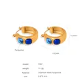 Orecchini a cerchio intrecciati dorati retrò con perline di turchese blu placcati 18k - Stile Clip per Orecchie Larga con Gemma a Due Toni (F907) / Oro