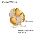 Detailed size specifications for 18k gold plated titanium clover ring with mud drills - US 6 / Gold (Clover)
