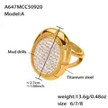 Macro view of gold-plated titanium steel ring with sparkling mud drill pavé clover setting - US 6 / Gold (Oval)