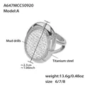18k gold plated titanium steel ring with large oval pave crystal flower and open band - US 6 / Steel Color (Oval)