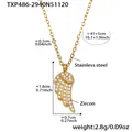Detailed dimensions of gold wing pendant necklace with cubic zircon and stainless steel - Gold Necklace