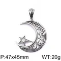 Pendentif vintage en acier inoxydable étoile et lune avec détails filigranes style rétro - Étoile et Lune Rétro Évidée (KP59644-BD)