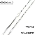 Collar de cadena de caja de acero inoxidable para hombres, 600x3mm acabado plateado - Cadena Solo (Sin Colgante) (KN230408-Z) / 600x3mm / Color acero
