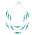 Detailed view of bohemian three-layer necklace with turquoise stones and blue crystal beads - Triple Layered Style / Turquoise