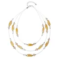 Bohemian triple-layered necklace with amber resin beads and champagne crystals - Citrine Style / Yellow