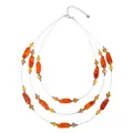 Three-layer bohemian necklace featuring orange resin beads and faceted crystal spacers - Agate Style / Orange Yellow