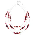 Detailed view of bohemian triple-layered necklace with red resin and crystal beads - Red