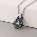 Vintage nautical star compass pendant necklace in black and silver titanium steel - Black and Silver Two-Tone Twisted Rope Octagonal Star Pendant (KN287525-AQ)