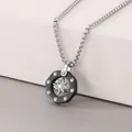 Black and silver nautical star compass pendant necklace in durable titanium steel - Black and Silver Two-Tone Rivet Octagram Pendant (KN287527-AQ)
