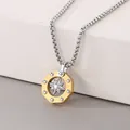 Vintage nautical star compass pendant necklace in gold and silver finish titanium steel - Gold and Silver Contrast Rivet Compass Pendant (KN287528-AQ)