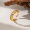 Close-up of gold open ring with micro-pave zircon inlay and elegant light luxury design - Hollow Rhombus Zirconia (F1171)