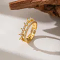 Close-up detail of a gold-plated open ring featuring marquise micro-pave cubic zirconia - Double Layer Teardrop Zirconia (F1250)