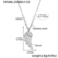 Silver stainless steel wing necklace with sparkling 5A zircon pendant and dimensions - Silver Necklace