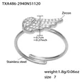 Silver adjustable angel wing ring in stainless steel with 5A cubic zirconia stones - Silver Ring