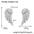 Sparkling silver stainless steel angel wing stud earrings with 5A zircon inlay - Silver Earrings