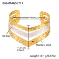 Macro detail of triple-layer wavy gold and white oil drip cuff bracelet in stainless steel - Three-layer Wave Style (Z464) / Width 3.1cm / Gold Silver Tone (Z464)