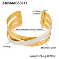 Macro view of multi-layer stainless steel cuff with hammered texture and oil drip detail - Three-layer Intertwined Style (Z465) / Width 3.2cm / Gold Silver Tone (Z465)