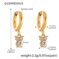 Golden stainless steel cat hoop earrings with sparkling zircon crystals and cat ear design - Small Owl Motif (Q100)