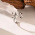 Elegant silver bow open ring with sparkling micro-pave cubic zirconia stones for women - Double Layer Bowknot Silver (F1150)