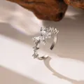 Elegant silver open ring featuring a butterfly design with micro-paved clear zircons - White Zirconia Butterfly (F1260)