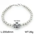 Durable stainless steel 6mm beaded bracelet featuring a gothic skull cross charm - Skull Cross (KB210152-Z)