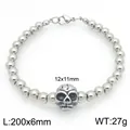 Punk style stainless steel 6mm bead bracelet featuring a central cast skull charm - Cast Skull (KB210154-Z)