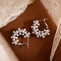Elegant French-style silver-tone hoop earrings with pearls and zircons for women - Round Hoop / Silver