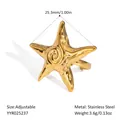 18K gold plated stainless steel starfish adjustable ring with measurements and weight specs. - Spiral Sea Star Style (YYR025237)