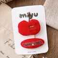 Set di fermagli per capelli rossi con design a mela e clip glitterata per bimba - Mela
