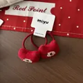Paire d'élastiques à cheveux ours en tricot rouge pour filles sur carte blanche - Élastique Ours