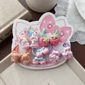 Lot de 10 élastiques à cheveux pour enfants avec motifs lapin, fraise et ours - Style Thème Lapin Robe à Carreaux