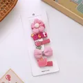 5-piece pink hair clip set for girls with flowers, bows and crowns on display card - Rose Pink Crown Style