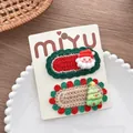 2er Set gestrickte Weihnachts-Haarspangen mit Weihnachtsmann und Baum auf Karte - Neuer Weihnachtsmann-Stil