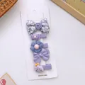 5-piece set of purple floral bows and cute cartoon hair clips for little girls on card - Purple Cloud Style