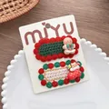 Zweiteiliges Set gestrickte Weihnachts-Haarclips mit Lebkuchenmann und Bärchen-Motiv - Lebkuchen-Stil
