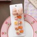 Set di 5 mollette per capelli arancioni con fiocchi e orsetti per bambine su carta - Stile Fiocco A Quadri Arancio