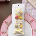 Set di 5 fermagli per capelli fatti a mano per bambine con stelle a maglia e motivi floreali - Stile Anguria Gialla