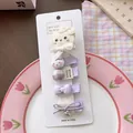 Set di 5 fermagli per capelli viola fatti a mano con gatto, coniglio e fiocco - Stile Fiocco A Pois Viola